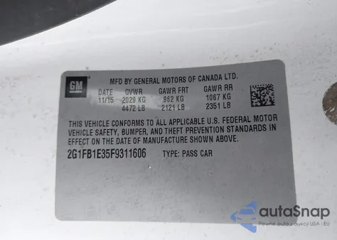 2015 Chevrolet Camaro 2Ls из США, поврежденный, VIN 2G1FB1E35F9311606